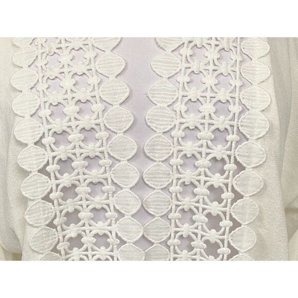White Eyelet Cut-Out Open Front White Lightweight Cardi Red Wide Sleeve Sz L NEW - Picture 2 of 9